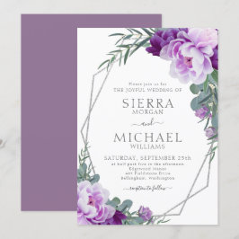 Convites Casamento Eucalipto Floral Elegante Silver & Purpl