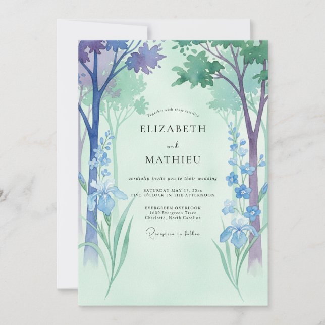 Convites Casamento Eucalipto Floresta Periwinkle Celadon (Frente)