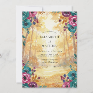 Convites Casamento Eucalipto Floresta Teal Magenta