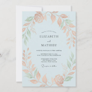 Convites Casamento Eucalipto Folhagem Celeste Damasco