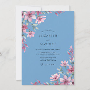 Convites Casamento Eucalipto Galho Fuchsia Azul