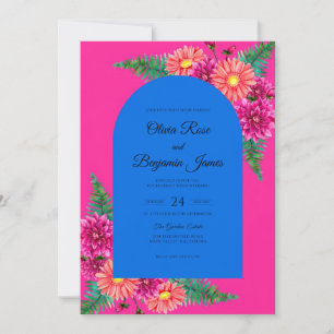 Convites Casamento Eucalipto Magenta Dália Cobalto