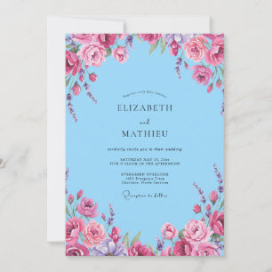 Convites Casamento Eucalipto Ranúnculo Magenta Céu