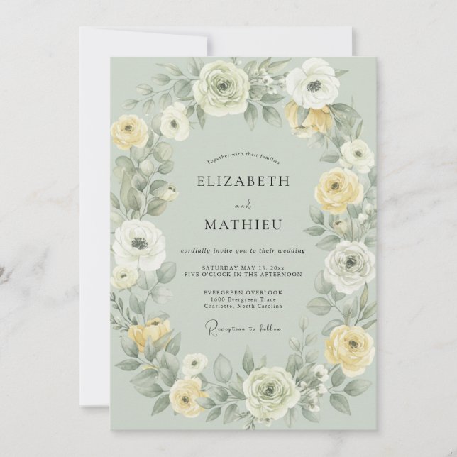 Convites Casamento Eucalipto Ranúnculo Manteiga Celadon (Frente)