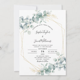 Convites Casamento Eucalipto Russo Geométrico Dourado Green