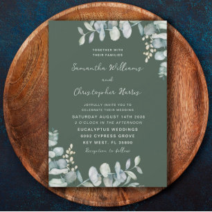 Convites Casamento Eucalipto Verde Sálvia Escuro Aquarela
