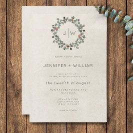 Convites Casamento Eucalipto Wreath Verde Mínimo
