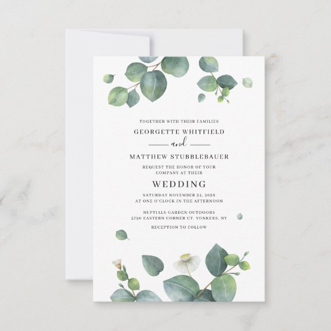 Convites Casamento Eucalyptus Botanical Watercolor (Frente)