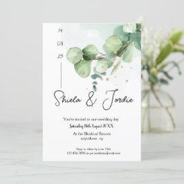 Convites Casamento Eucalyptus com Aquarela Elegante