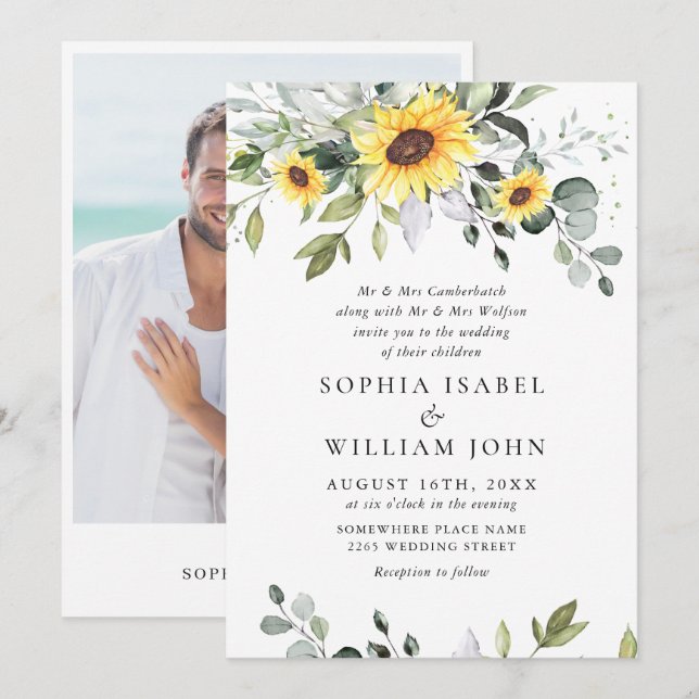 Convites Casamento Eucalyptus com Aquarela Elegante (Frente/Verso)