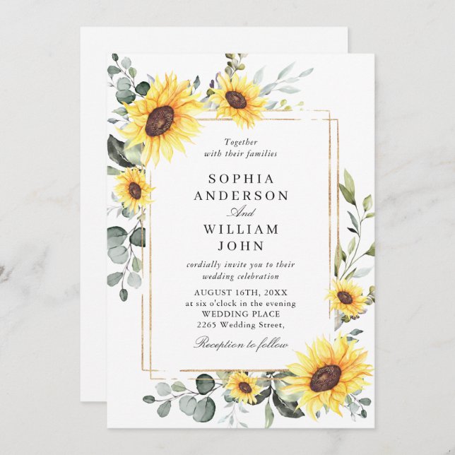 Convites Casamento Eucalyptus com Aquarela Elegante (Frente/Verso)