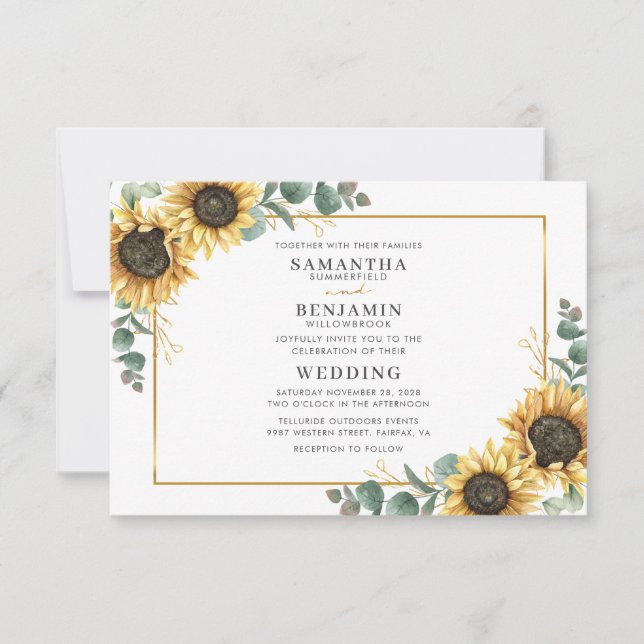 Convites Casamento Eucalyptus com Aquarela Elegante (Frente)