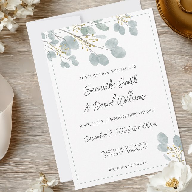 Convites Casamento Eucalyptus com Aquarela Elegante (Eucalyptus Wedding Invitation)