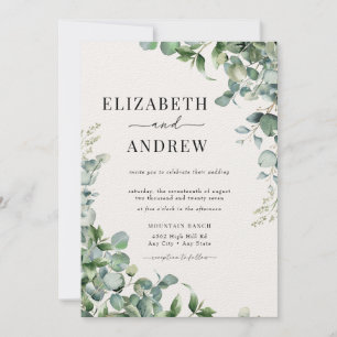 Convites Casamento Eucalyptus com Aquarela Elegante