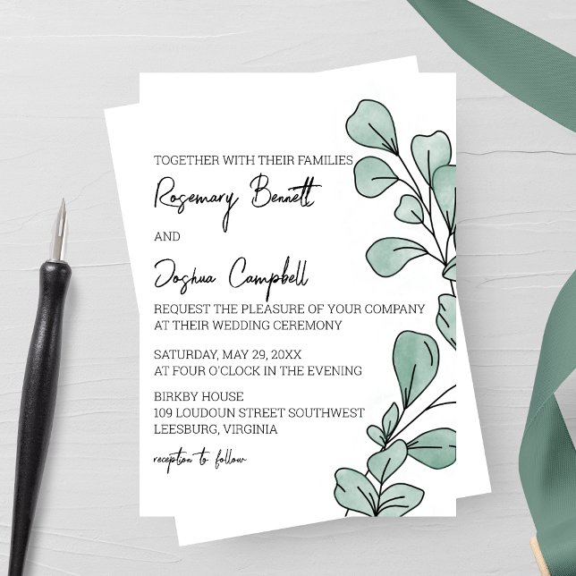Convites Casamento Eucalyptus Com Aquarelas Whimsical (Criador carregado)