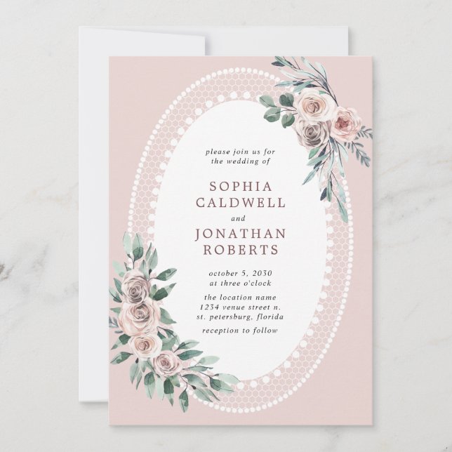 Convites Casamento Eucalyptus com Rosa Dusty (Frente)