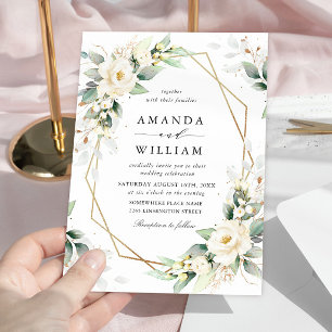 Convites Casamento Eucalyptus de Rosas Brancas do Pastel El