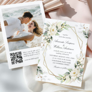 Convites Casamento Eucalyptus de Rosas Brancas do Pastel El