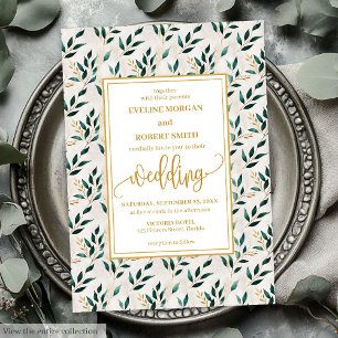 Convites Casamento Eucalyptus Dourado Verde Floresta Românt