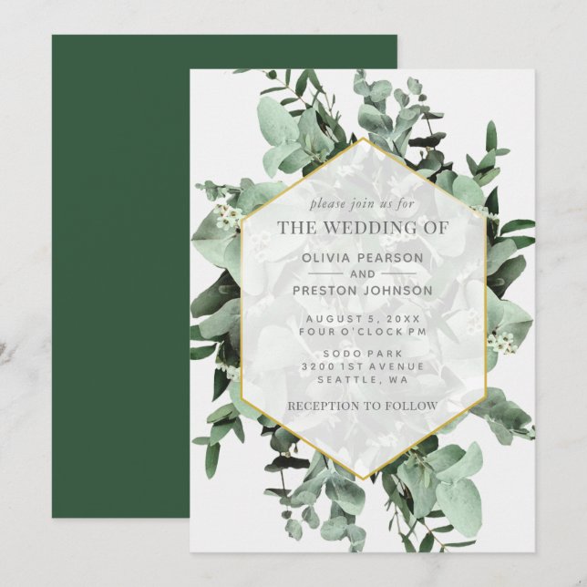 Convites Casamento Eucalyptus e Greenery Watercolor (Frente/Verso)