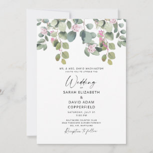 Convites Casamento Eucalyptus e Rosa Rosa Rosa