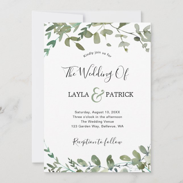 Convites Casamento Eucalyptus Elegante Watercolor (Frente)