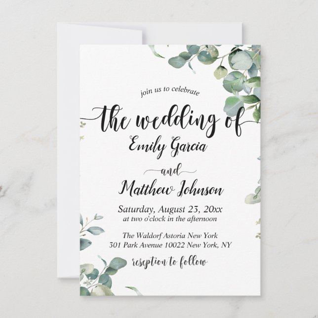 Convites Casamento Eucalyptus Floral Elegante Greenery (Frente)