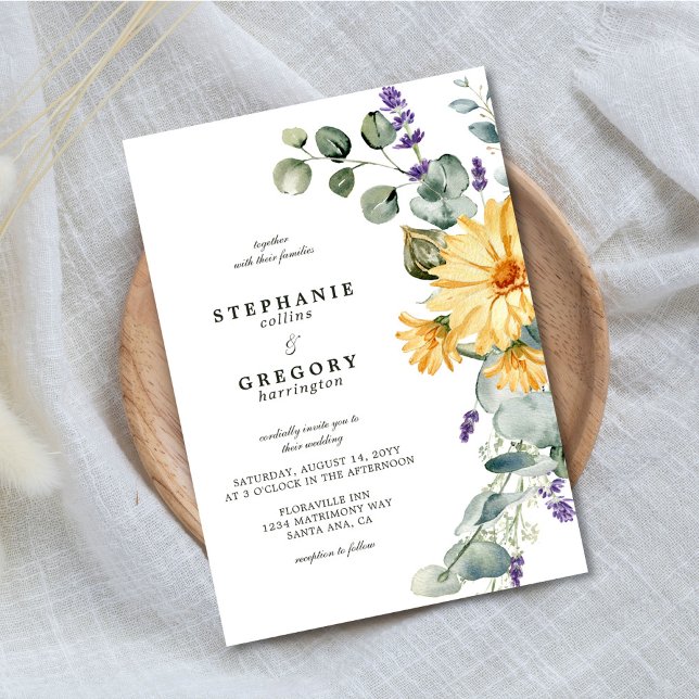 Convites Casamento Eucalyptus Florals Amarelo (Criador carregado)