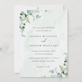 Convites Casamento Eucalyptus Greenery Blue Watercolor