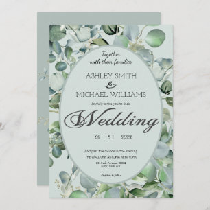 Convites Casamento Eucalyptus Greenery com estrutura floral