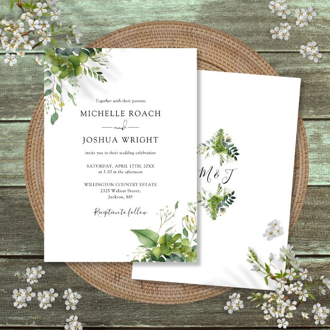 Convites Casamento Eucalyptus Greenery Elegante Monograma (Eucalyptus Greenery Elegant Monogram Wedding Invitation)
