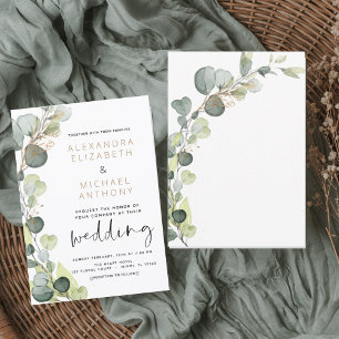 Convites Casamento Eucalyptus Greenery Gold Foil