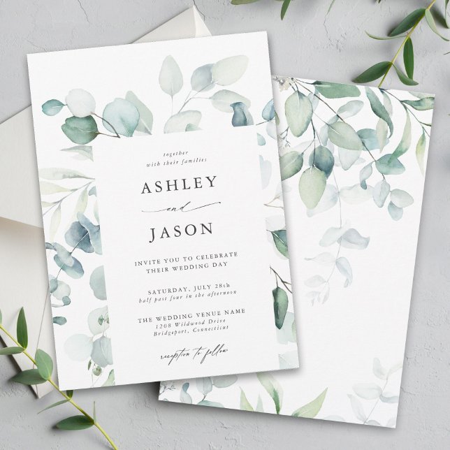 Convites Casamento Eucalyptus Greenery Light e Airy (Criador carregado)