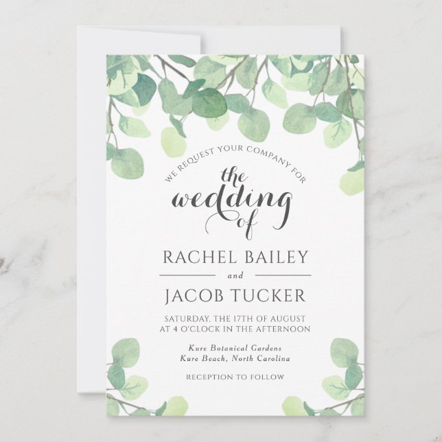 Convites Casamento Eucalyptus Greenery Watercolor (Frente)