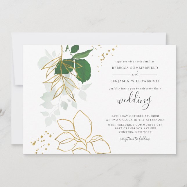 Convites Casamento Eucalyptus Greenery Watercolor (Frente)