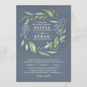Convites Casamento Eucalyptus Greenery Wreath Azul