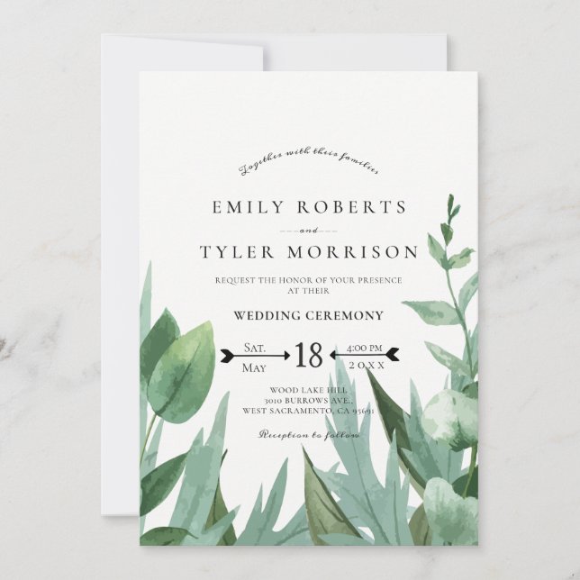 Convites Casamento Eucalyptus Leafy Greenery (Frente)