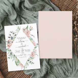 Convites Casamento Eucalyptus Rosa Romântico
