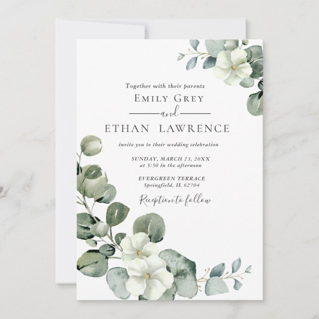 Convites Casamento Eucalyptus Rustic Greenery (Frente)