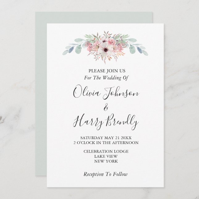 Convites Casamento Eucalyptus Rustic Verde Sage (Frente/Verso)