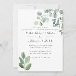 Convites Casamento Eucalyptus Sage Green Watercolor