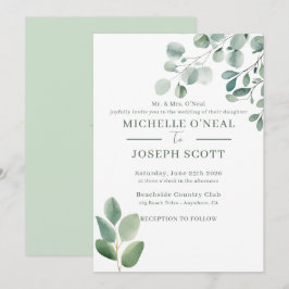 Convites Casamento Eucalyptus Sage Green Watercolor