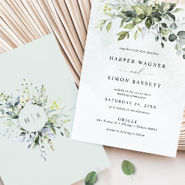 Convites Casamento Eucalyptus Suculente de Dusty Blue Green