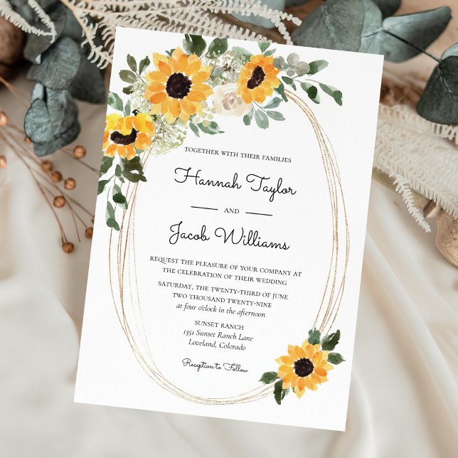 Convites Casamento Eucalyptus Sunflower Elegante (Criador carregado)