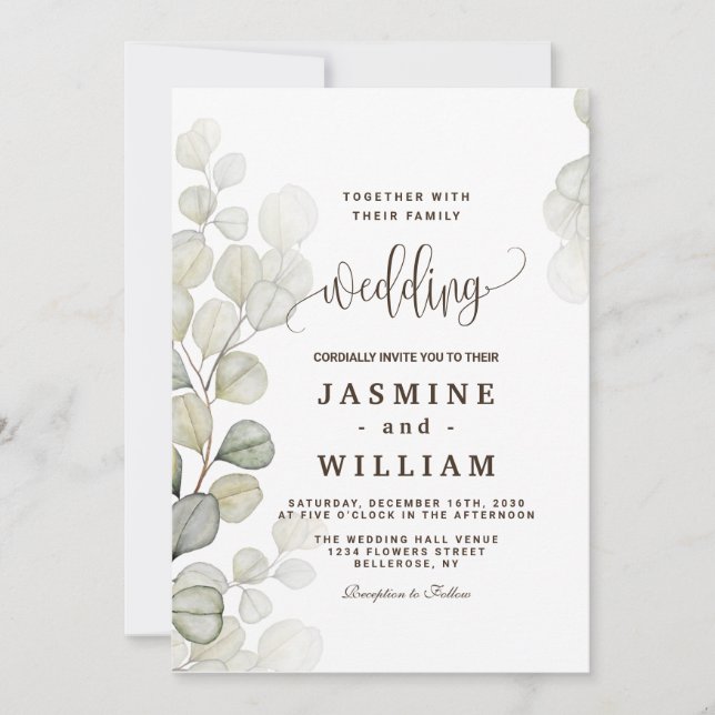 Convites Casamento Eucalyptus Watercolor (Frente)