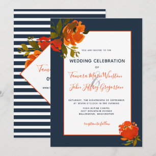 Convites Casamento/Evento Floral Moderno Boêmio Laranja Azu