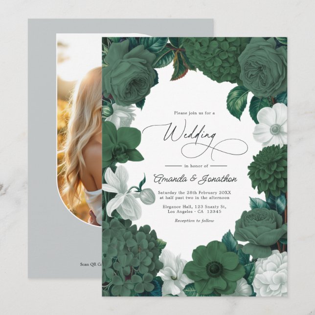 Convites Casamento Evergreen, Juniper & Snow White (Frente/Verso)