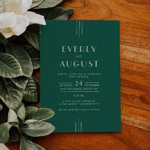 Convites Casamento EVERLY Jewel Tone Art Deco Verde Esmeral
