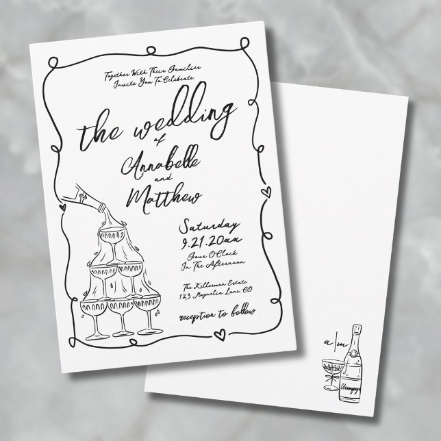 Convites Casamento Excêntrico com Desenhos à Mão e Toques C (Whimsical Hand Drawn Quirky Wedding Invitation
)
