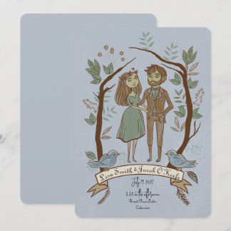 Convites Casamento Excêntrico de Casal Ilustrado